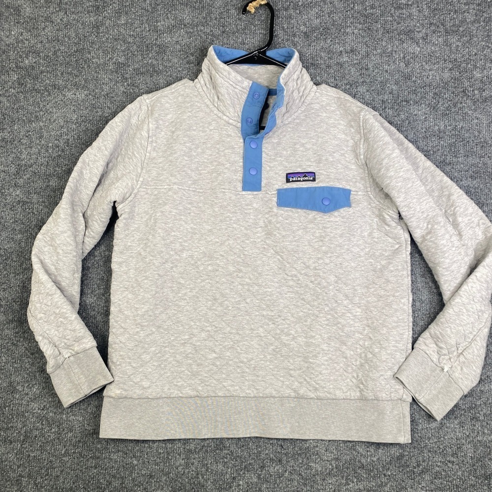 Patagonia Organic Cotton Quilted Snap-T Pullover Grey Blue Womens Small 25281